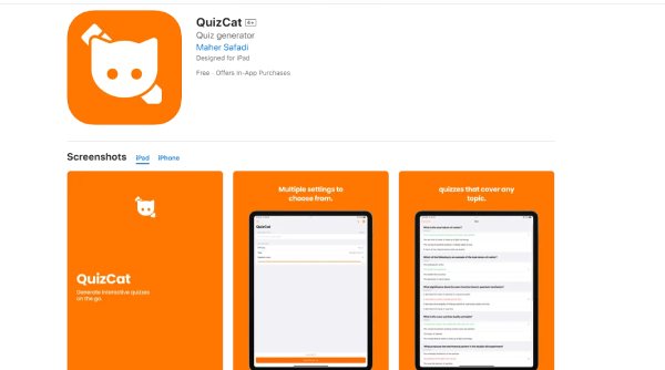 تطبيقات الذكاء الاصطناعي لإنشاء اختبار  QuizCat